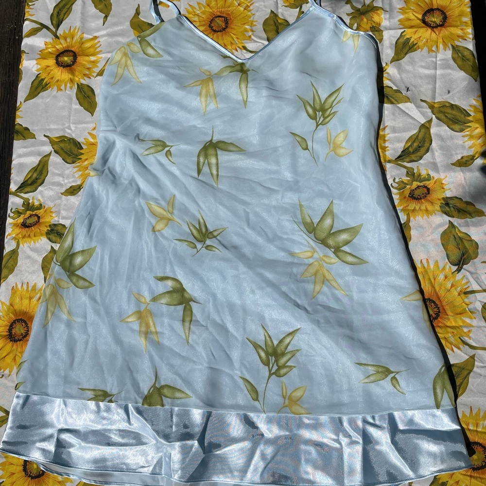 VINTAGE La Vie En Rose Light Blue and Green Floral Mini Dress